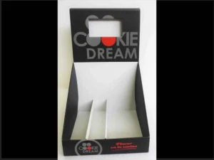 Expositor con bandeja productos y pantalla